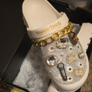 Skechers White and Gold Embellished Slippers